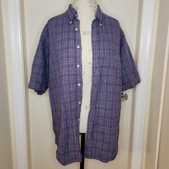 Purple Check Linen Men's shirt - Picture 5 of 9